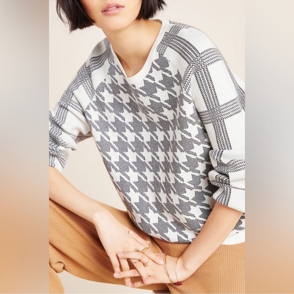 Anthropologie Bailey Pullover Sweater black and white houndstooth - Picture 1 of 5